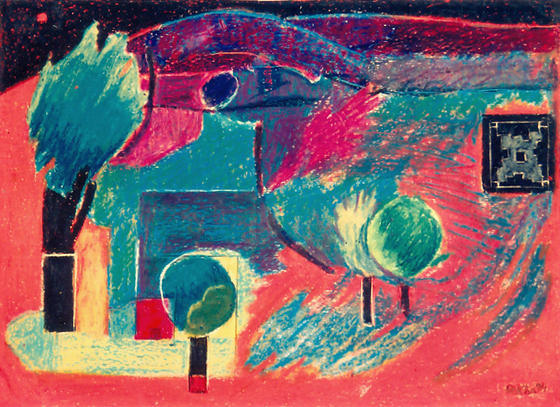 Landscape of 'Kaali Aandhi' or a desert sand storm with the sky black and the surroundings red